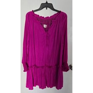 Anthropologie Boho Tunic Dress Pink Fuchsia Ruffle Tassel Small